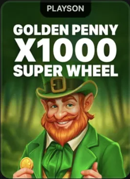 Škriatok v zelenom klobúku s mincou — titul Golden Penny x1000 Super Wheel