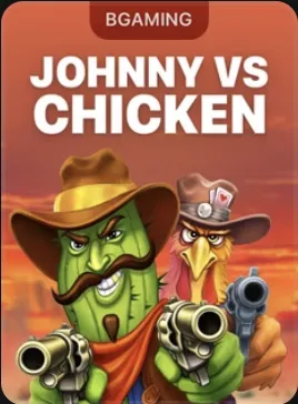 Kaktus v kovbojskom klobúku proti kohútovi s revolverom — titul Johnny vs Chicken