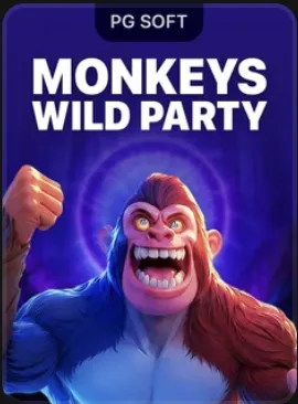 Rozosmiata gorila na fialovom pozadí — titul Monkeys Wild Party
