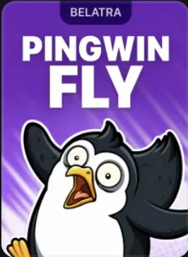 Kreslený tučniak s roztiahnutými krídlami — titul Pingwin Fly